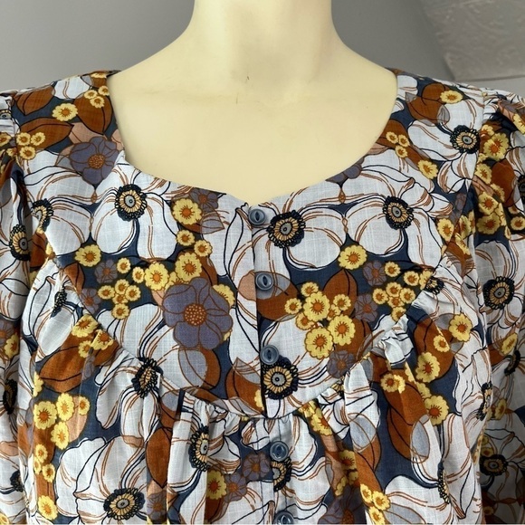 A.N.A A New Approach Women’s Floral Boho Blouse Gray Yellow Brown S - Picture 6 of 14